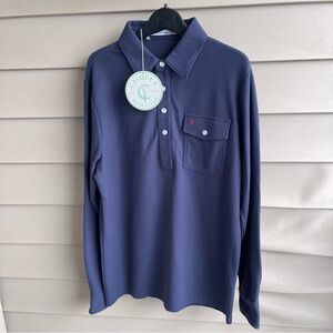 Criquet Polo Shirt Mens Small Long Sleeve Players Shirt Navy Blue Organic Pique